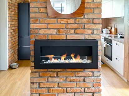 Wall-Mounted Bioethanol Fireplace – 900×400 mm BOX, Textured Matte Black with Glass
