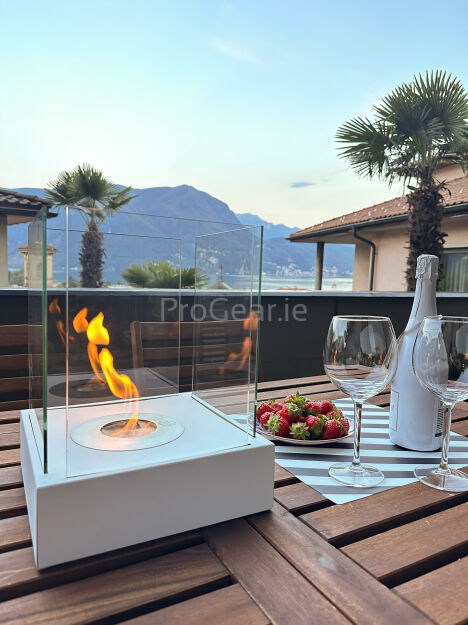 Sunset Garden Mini – Freestanding Bioethanol Fireplace (Matte White)