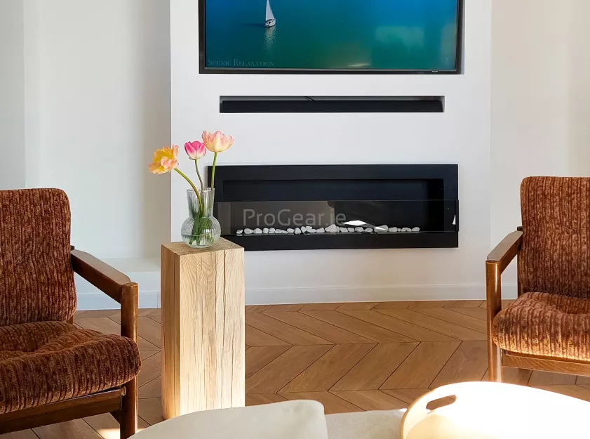 Wall-Mounted Bioethanol Fireplace 1200×400 mm – Black Matte with Glass