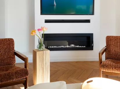 Wall-Mounted Bioethanol Fireplace 1200×400 mm – Black Matte with Glass