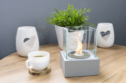 Smart Freestanding Bioethanol Fireplace – Matte Grey Structured